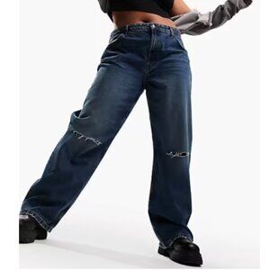 ASOS Women's Distressed Blue Baggy Jeans
